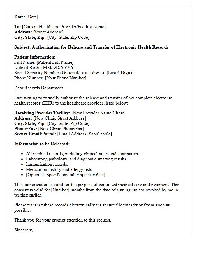 Electronic Health Records Transfer Authorization Letter