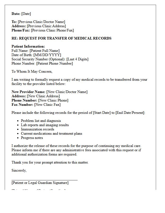 Medical Clinic Patient Records Transfer Request Letter