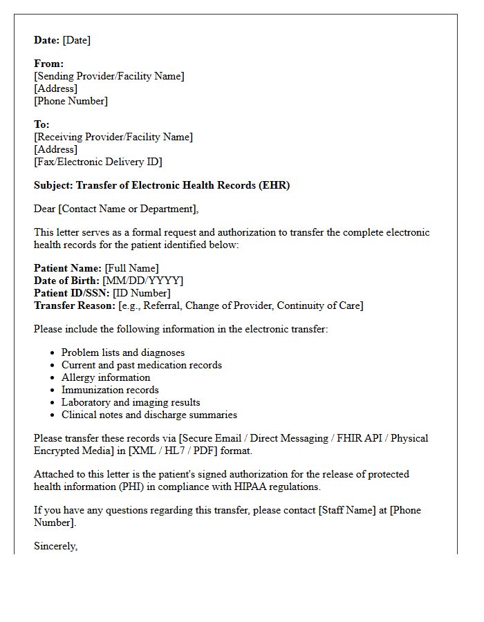 Electronic Health Records Information Transfer Letter
