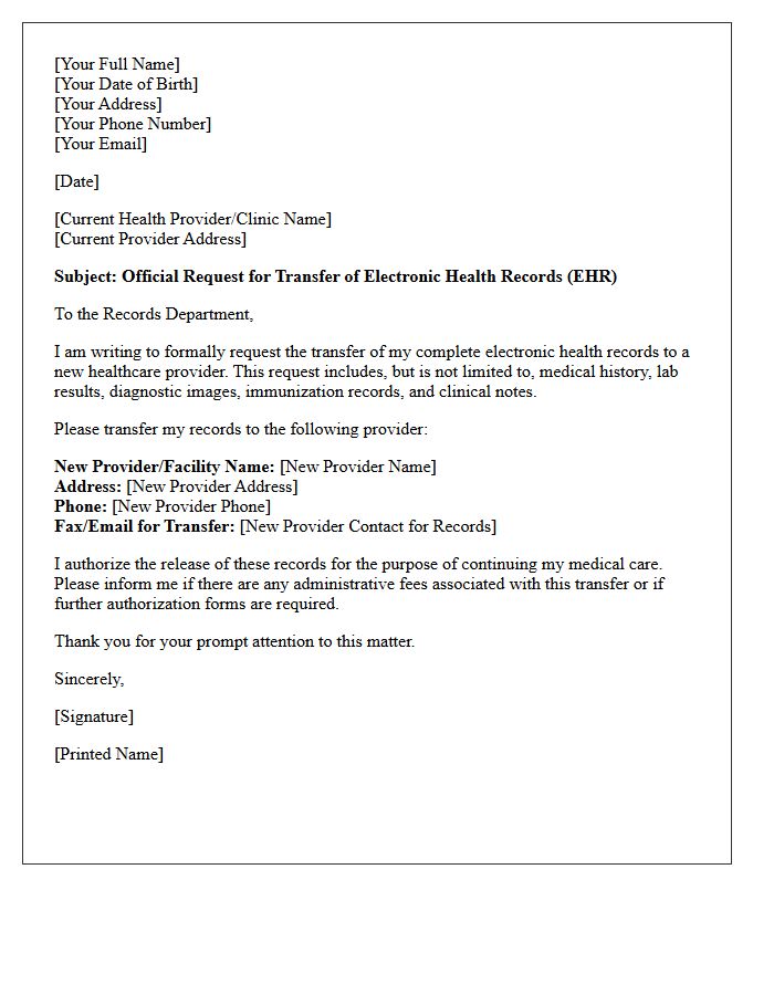 Official Letter for Transfer of Electronic Health Records