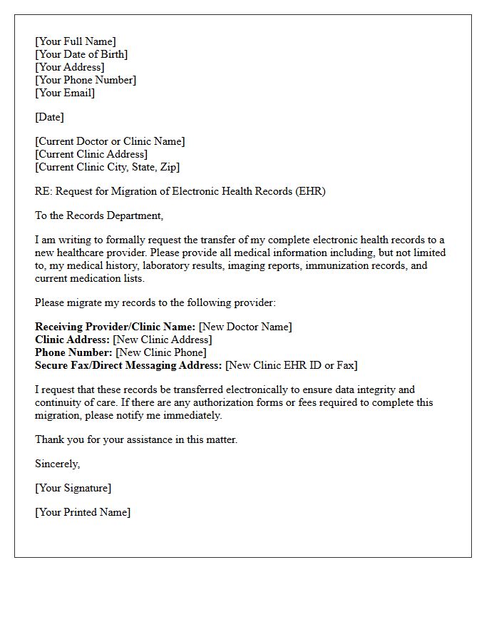 Patient Electronic Health Records Migration Request Letter