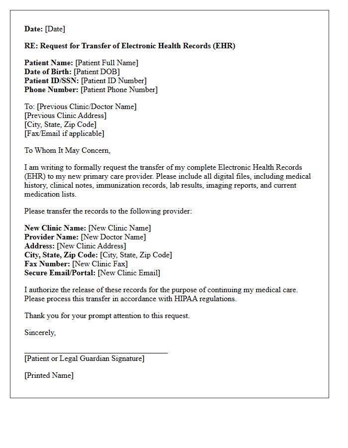 Primary Care Electronic Health Records Transfer Letter