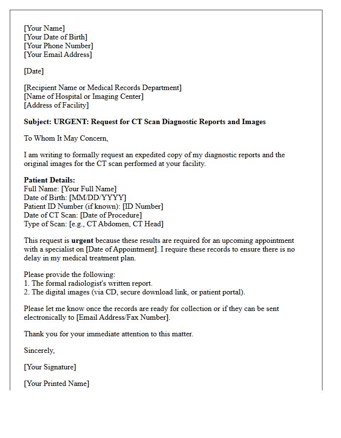 Urgent Request Letter for CT Scan Diagnostic Reports