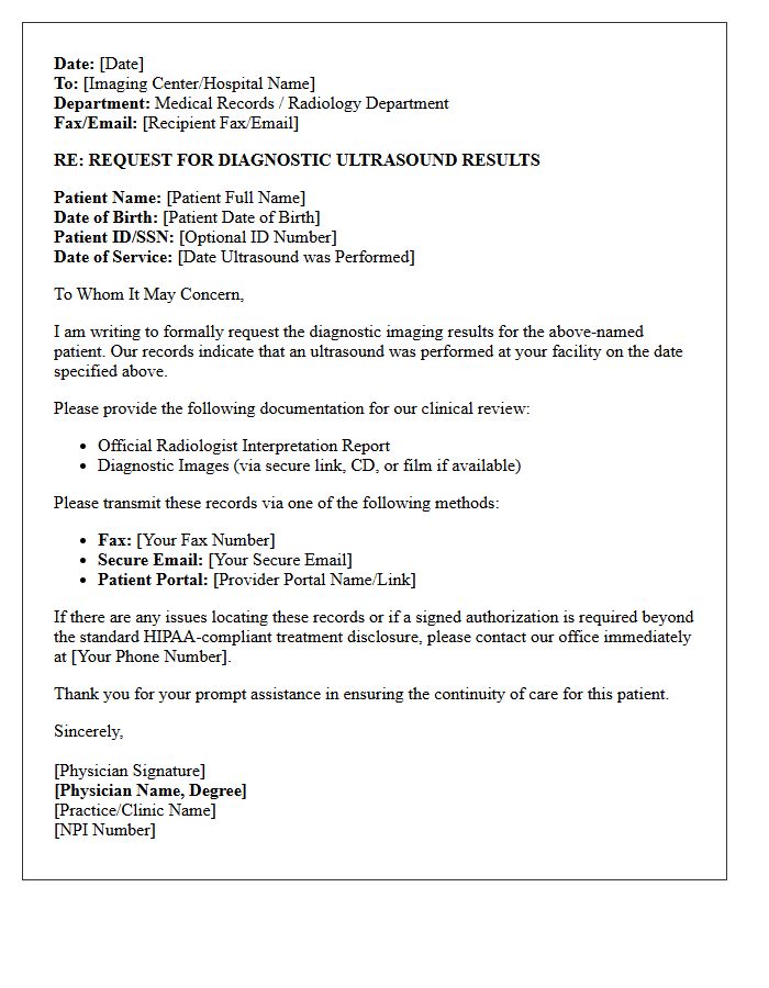 Physician Letter Requesting Diagnostic Ultrasound Results
