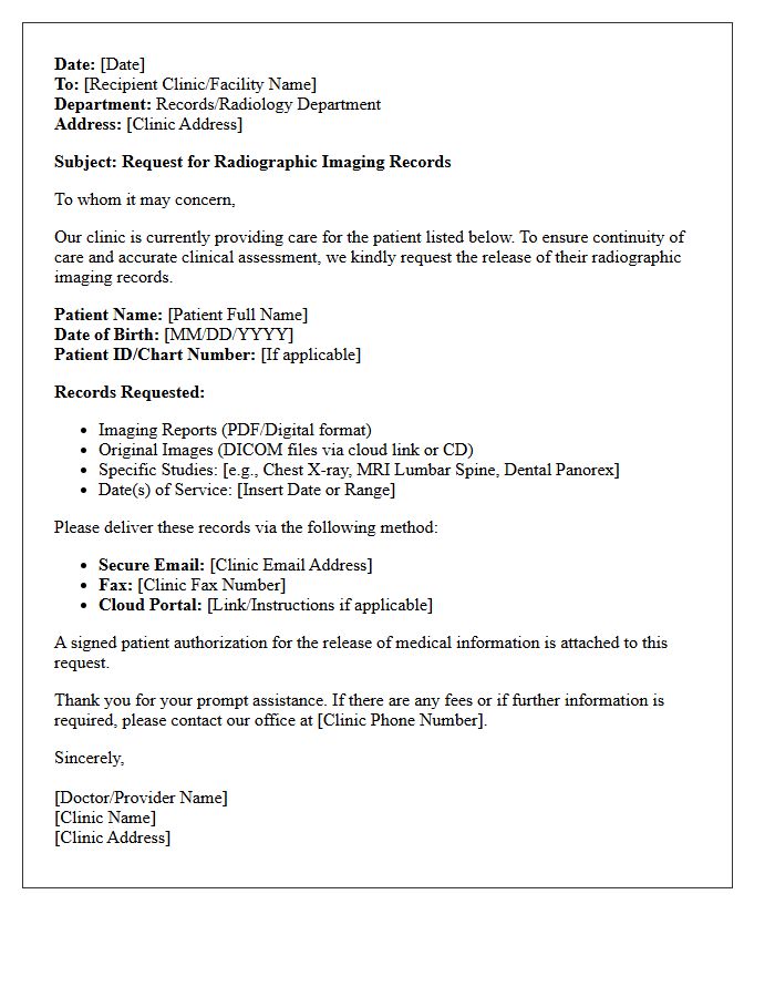 Clinic Request Letter for Radiographic Imaging Records