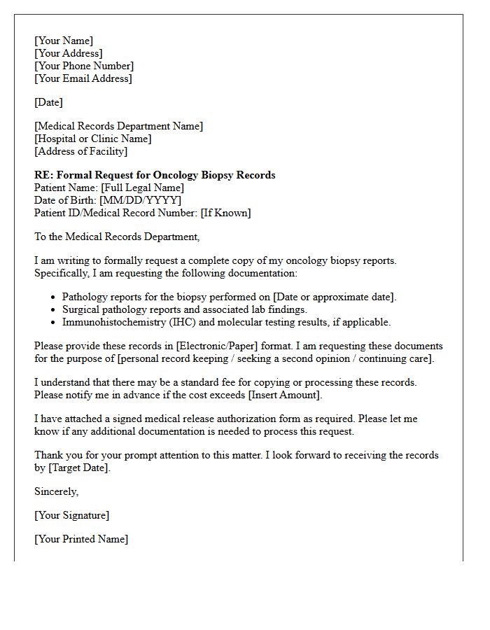 Formal Letter of Request for Oncology Biopsy Reports