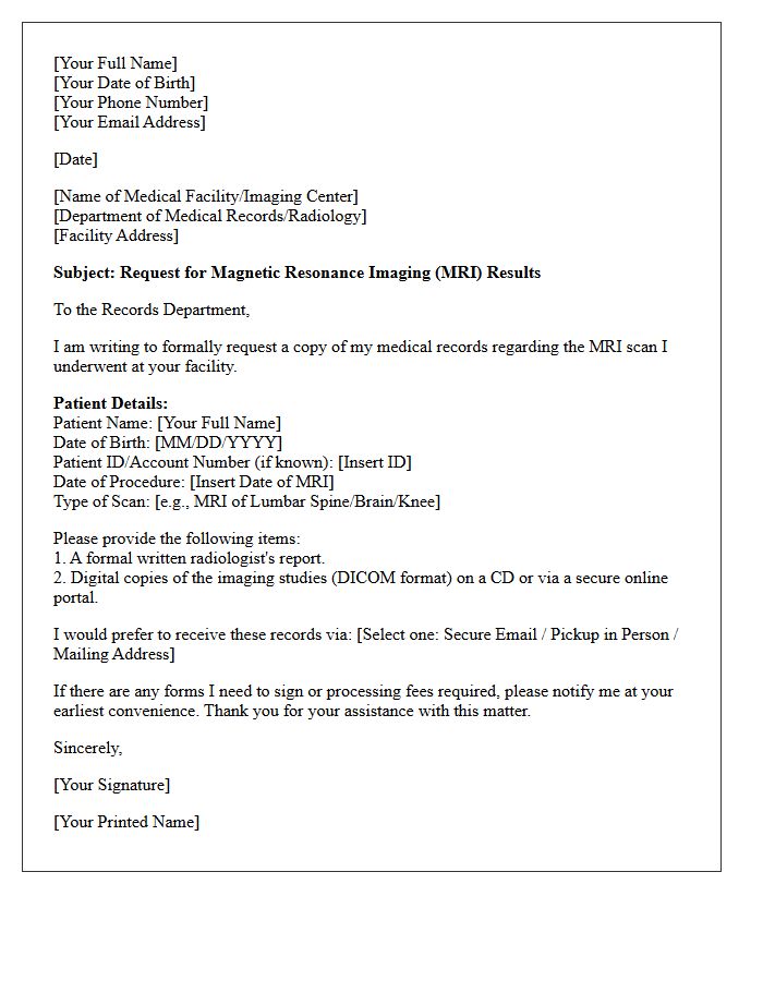Request Letter for Magnetic Resonance Imaging Results