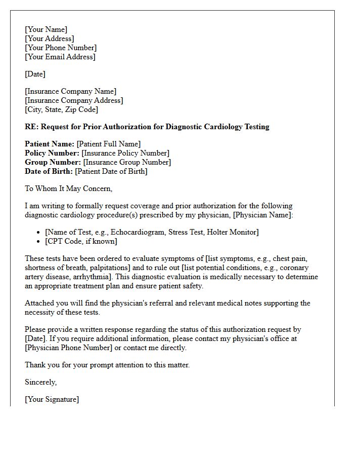 Insurance Request Letter for Diagnostic Cardiology Tests