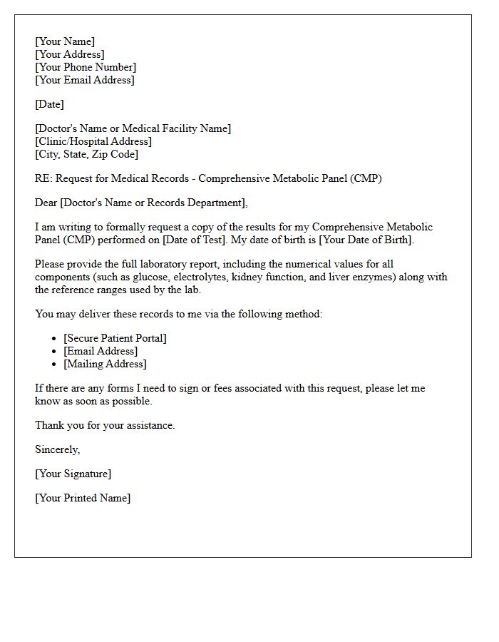 Letter Requesting Comprehensive Metabolic Panel Results
