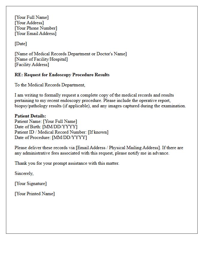 Official Letter of Request for Endoscopy Procedure Results