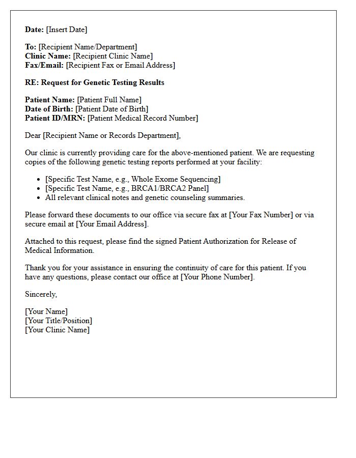 Inter-Clinic Letter Requesting Genetic Testing Reports