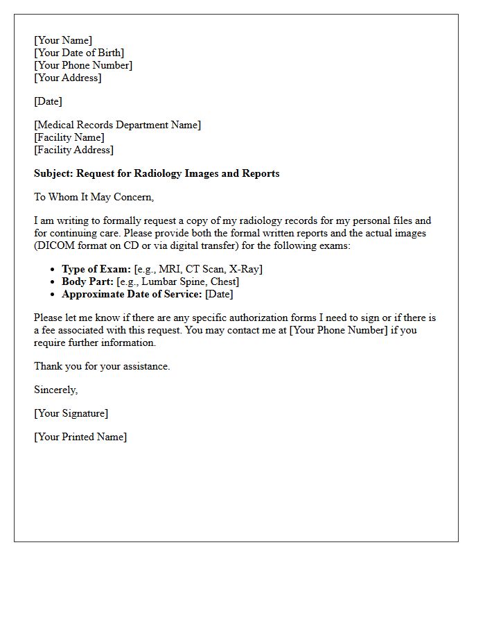 Standard Request Letter for Radiology Images and Reports