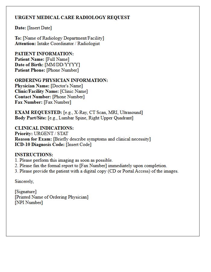Urgent Medical Care Radiology Request Letter
