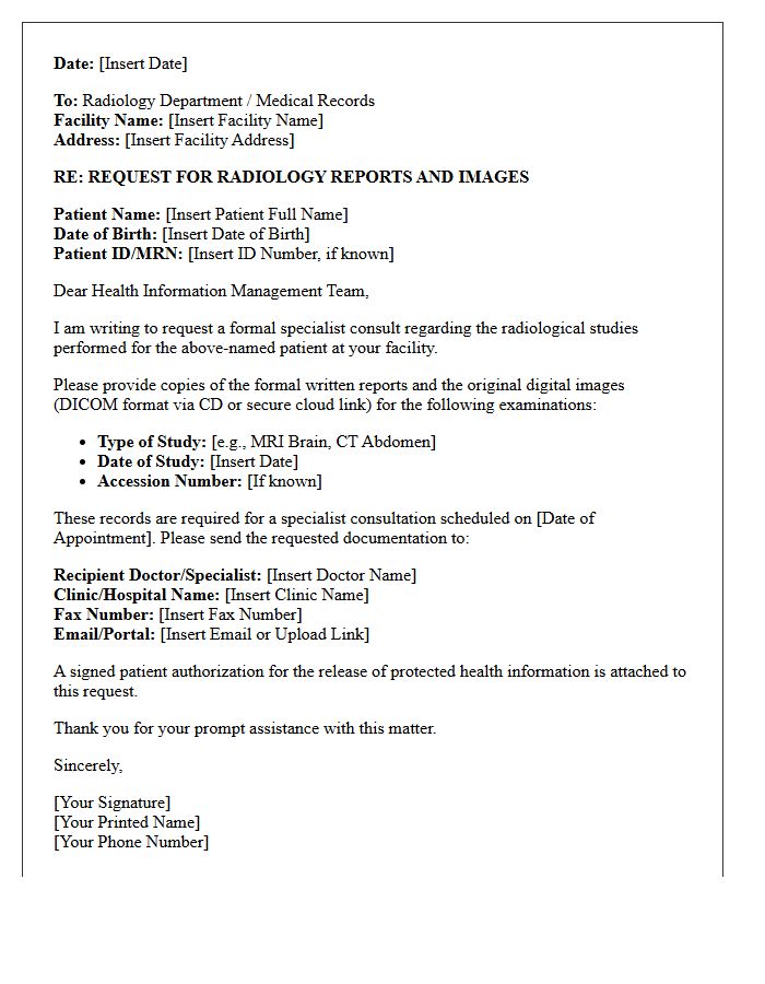Specialist Consult Radiology Report Request Letter