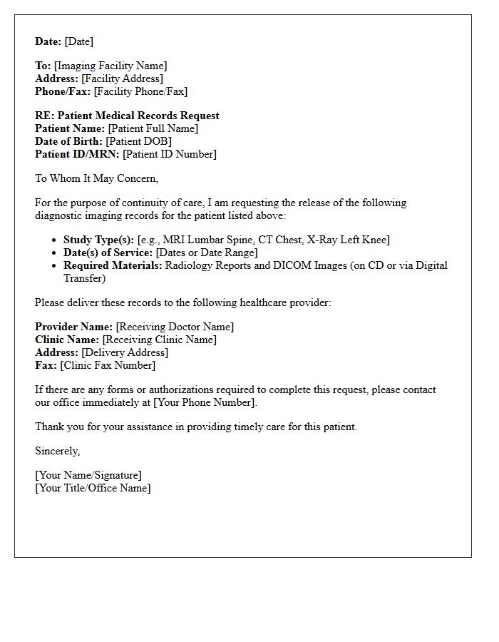 Continuity of Care Imaging Request Letter