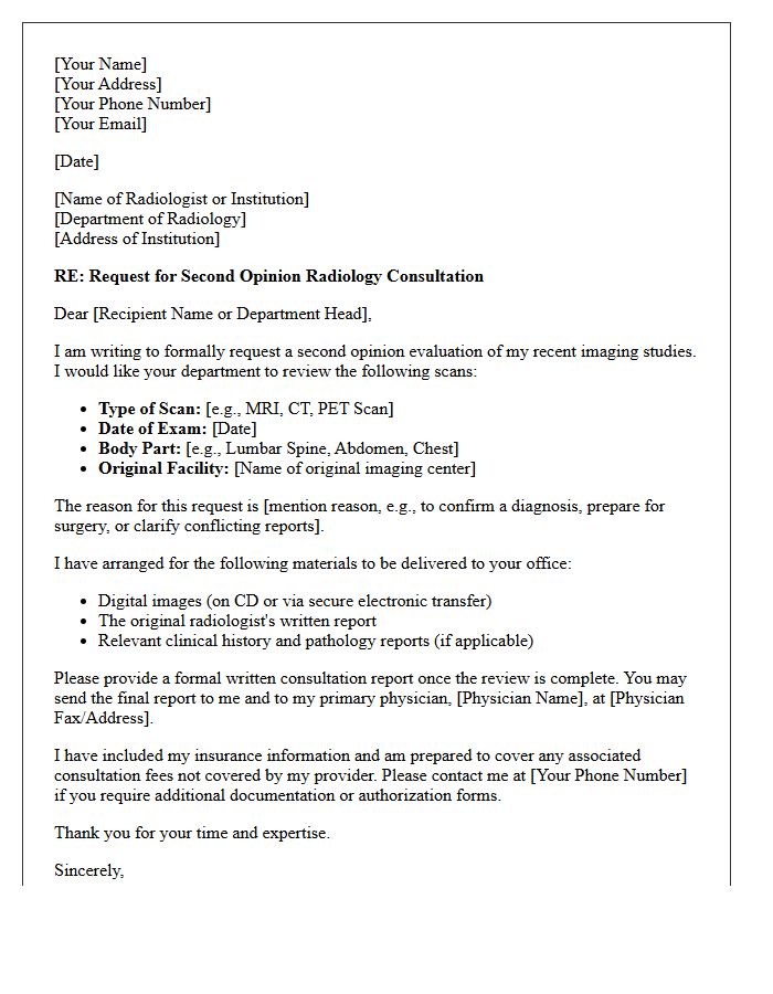 Second Opinion Radiology Evaluation Request Letter