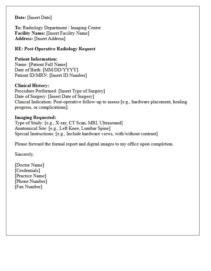 Post-Operative Follow-Up Radiology Request Letter