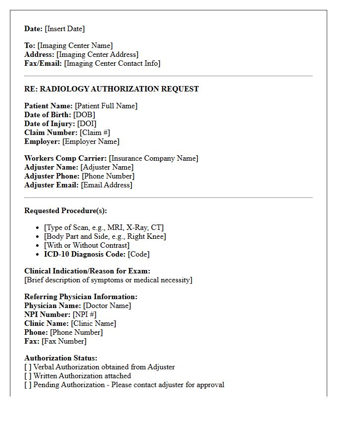 Workers Compensation Radiology Imaging Request Letter
