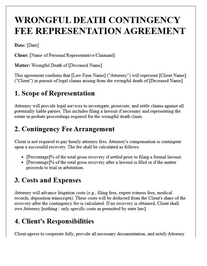 Wrongful Death Contingency Fee Representation Engagement Letter