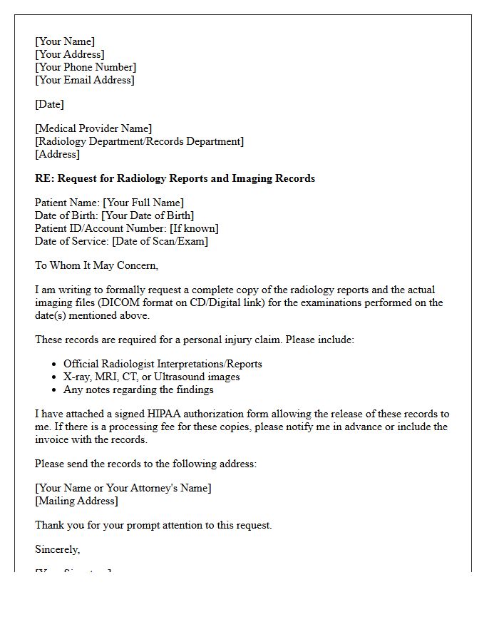 Personal Injury Claim Radiology Report Letter