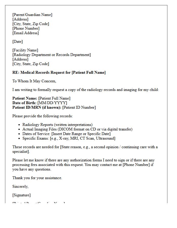 Pediatric Patient Radiology Records Request Letter