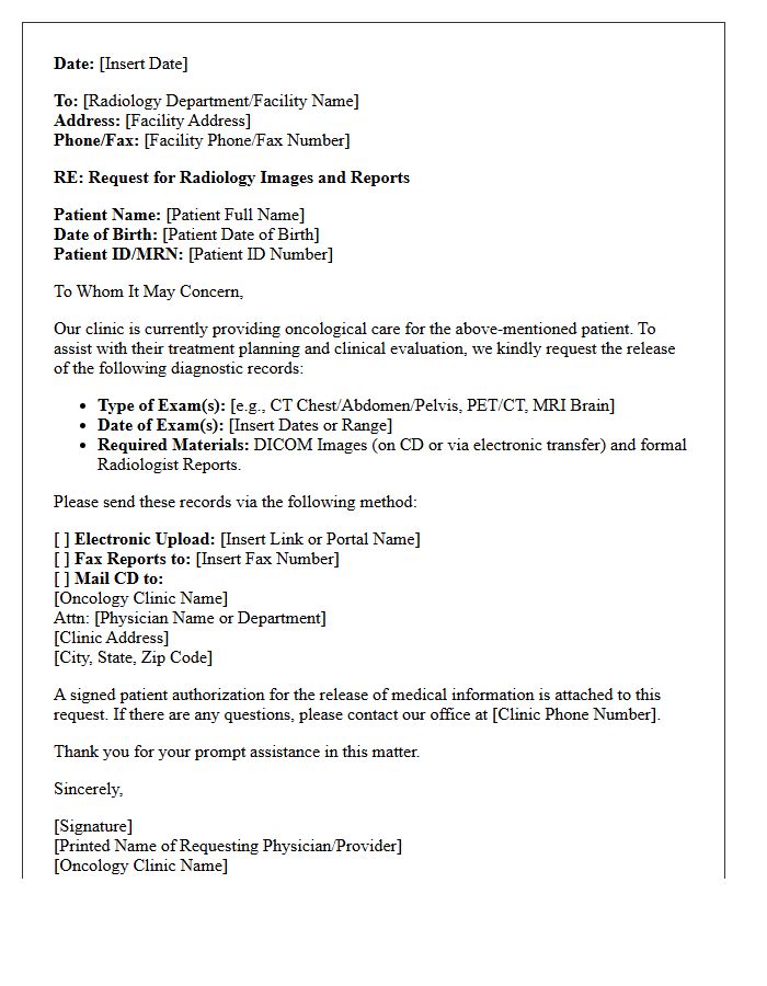 Oncology Clinic Radiology Images Request Letter