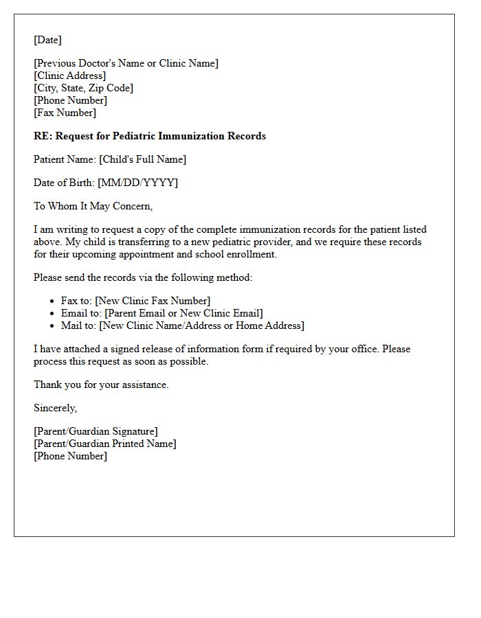 New Patient Pediatric Immunization Record Request Letter