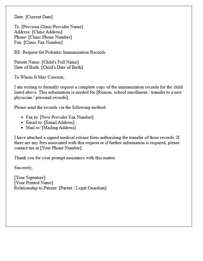 Previous Provider Pediatric Immunization Record Request Letter