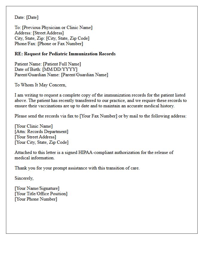 Transfer Patient Pediatric Immunization Record Request Letter