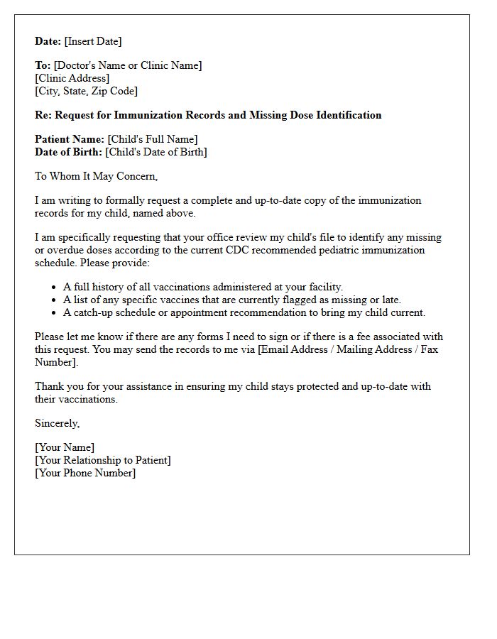 Missing Doses Pediatric Immunization Record Request Letter