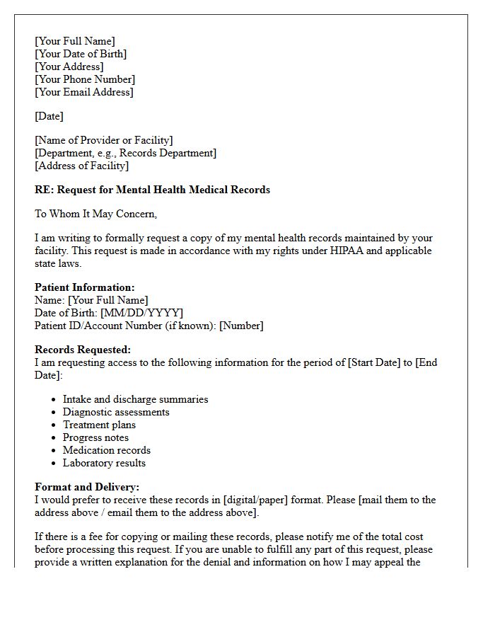 Mental Health Medical Records Request Letter
