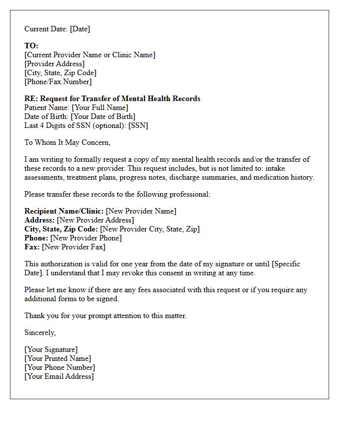 Letter Requesting Transfer of Mental Health Records