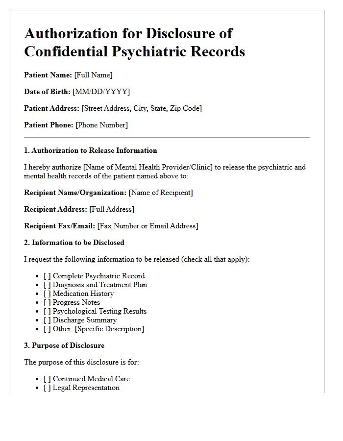 Patient Consent Letter for Psychiatric Records Disclosure