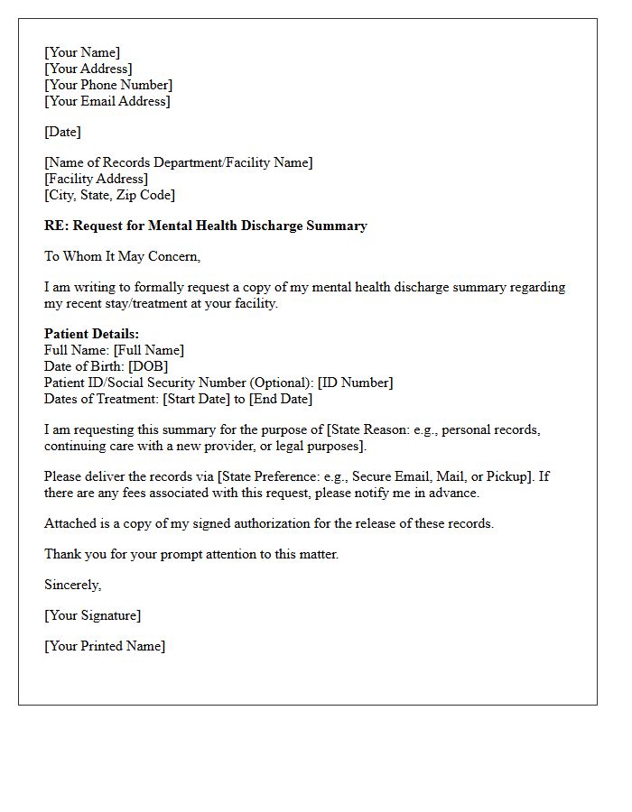 Letter Requesting Mental Health Discharge Summary