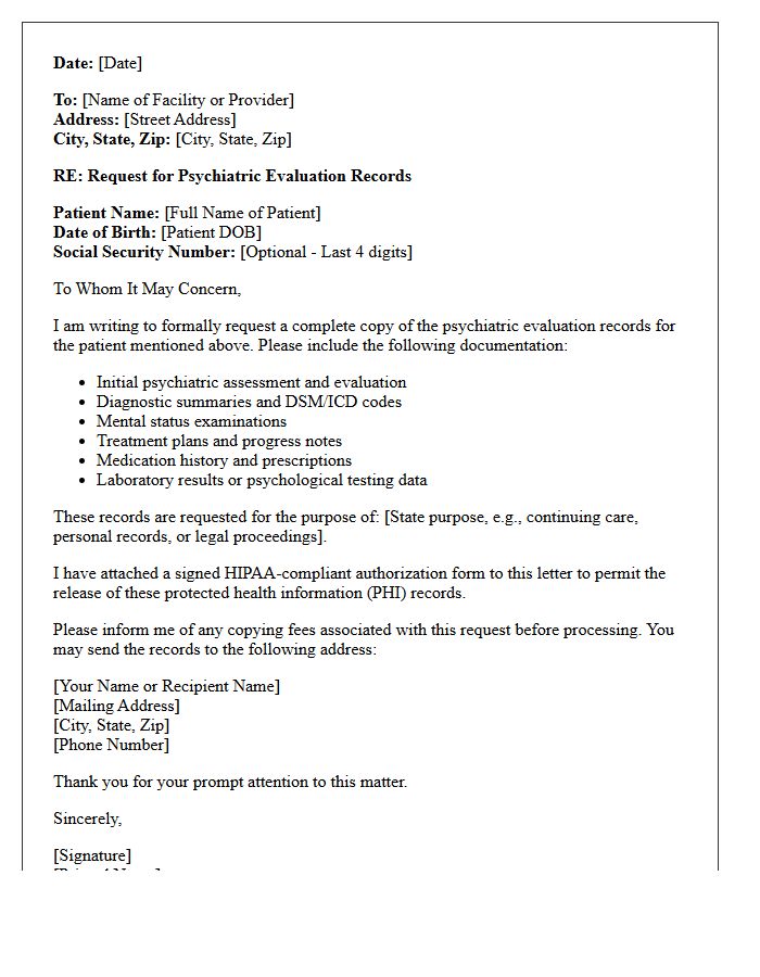 Psychiatric Evaluation Records Request Letter