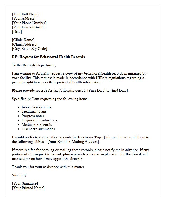 Letter Requesting Behavioral Health Clinic Records