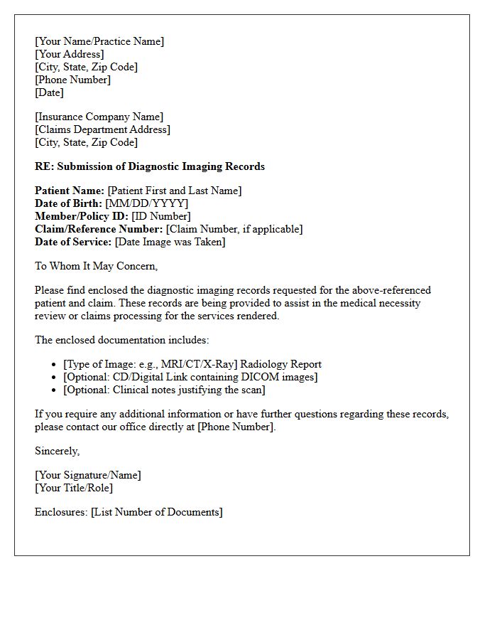 Letter Providing Diagnostic Imaging Records to Insurance Provider