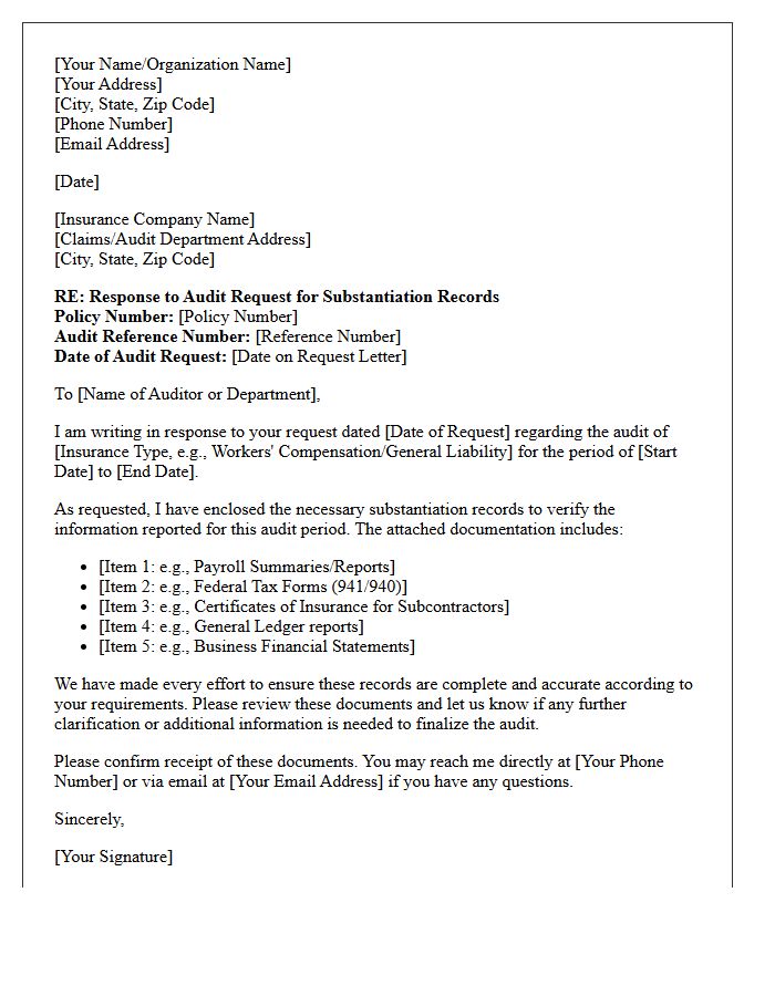 Letter Responding to Insurance Audit for Substantiation Records