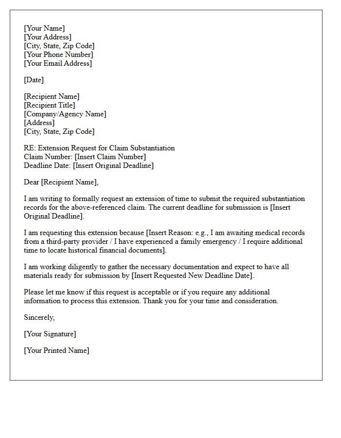 Letter Requesting Extension for Claim Substantiation Records Submission