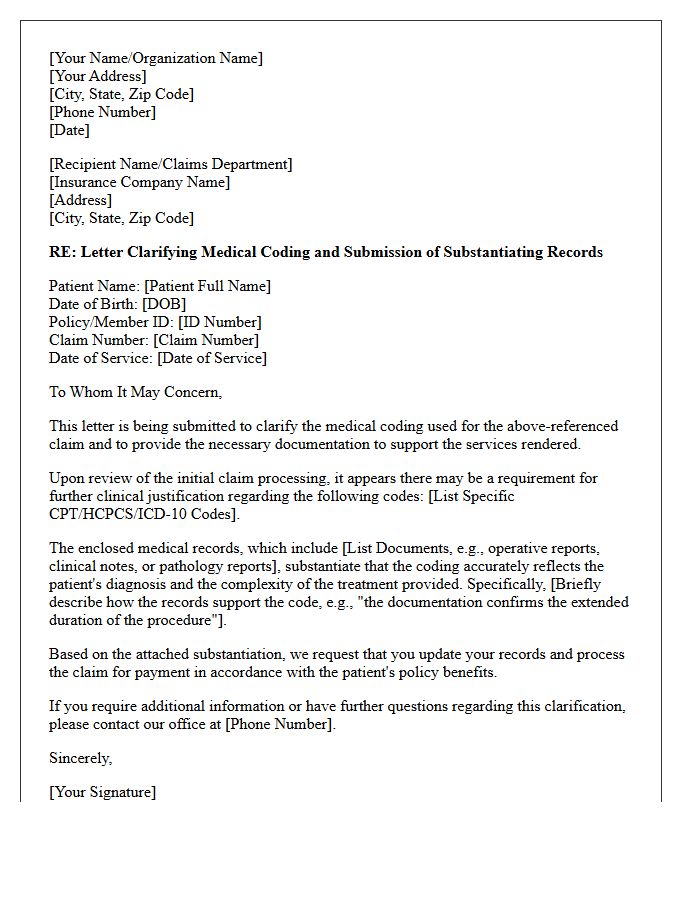 Letter Clarifying Medical Coding With Accompanying Substantiation Records