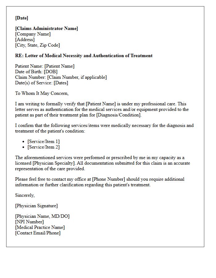 Letter Verifying Physician Authentication for Claim Substantiation