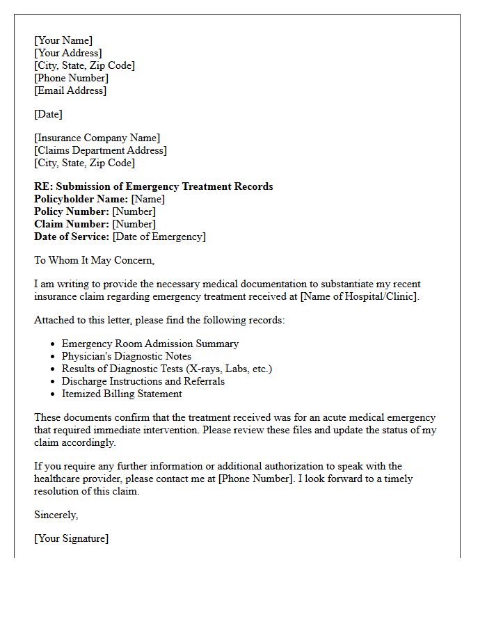 Letter Providing Emergency Treatment Records for Insurance Substantiation