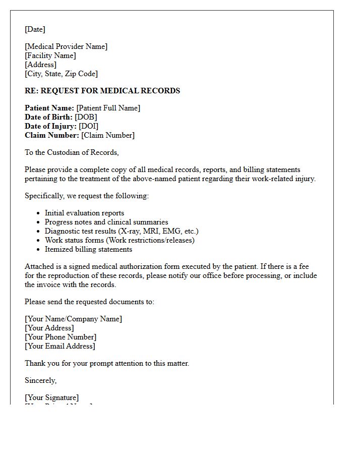 Initial Workers Compensation Medical Record Request Letter
