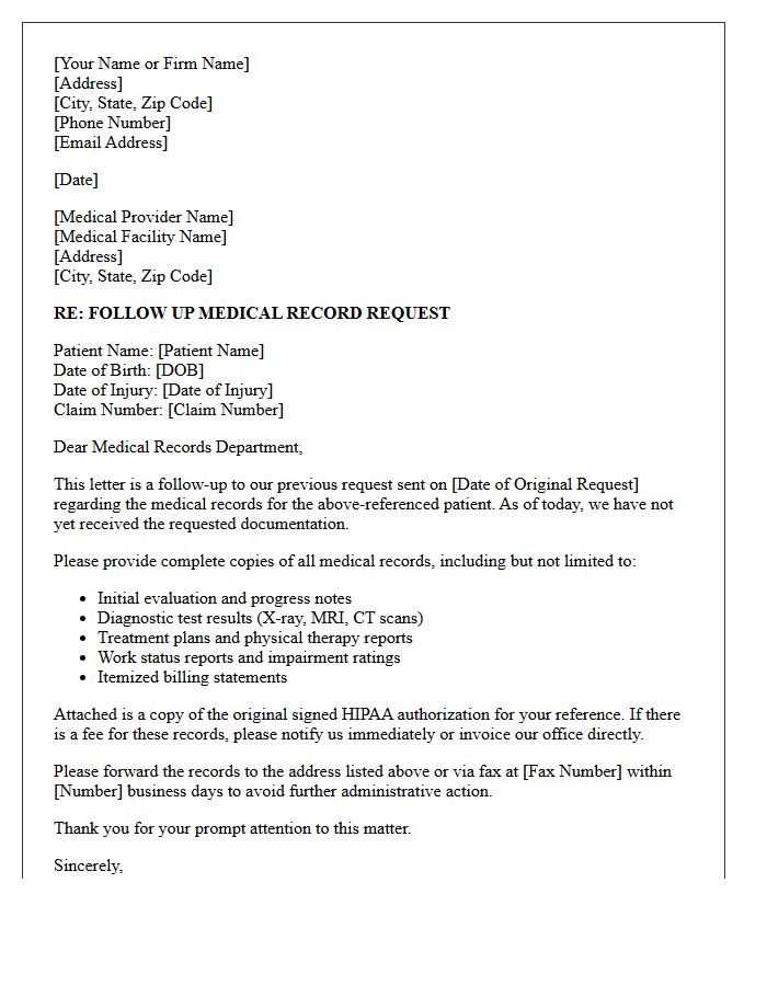 Follow Up Workers Compensation Medical Record Request Letter