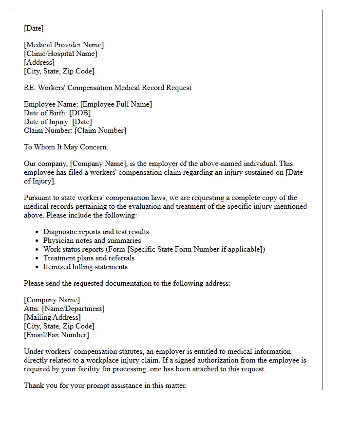 Employer Authorized Workers Compensation Medical Record Request Letter