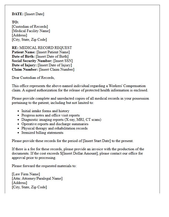 Attorney Represented Workers Compensation Medical Record Request Letter