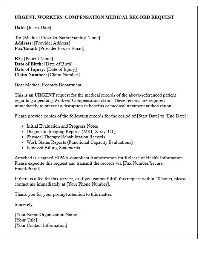 Urgent Review Workers Compensation Medical Record Request Letter