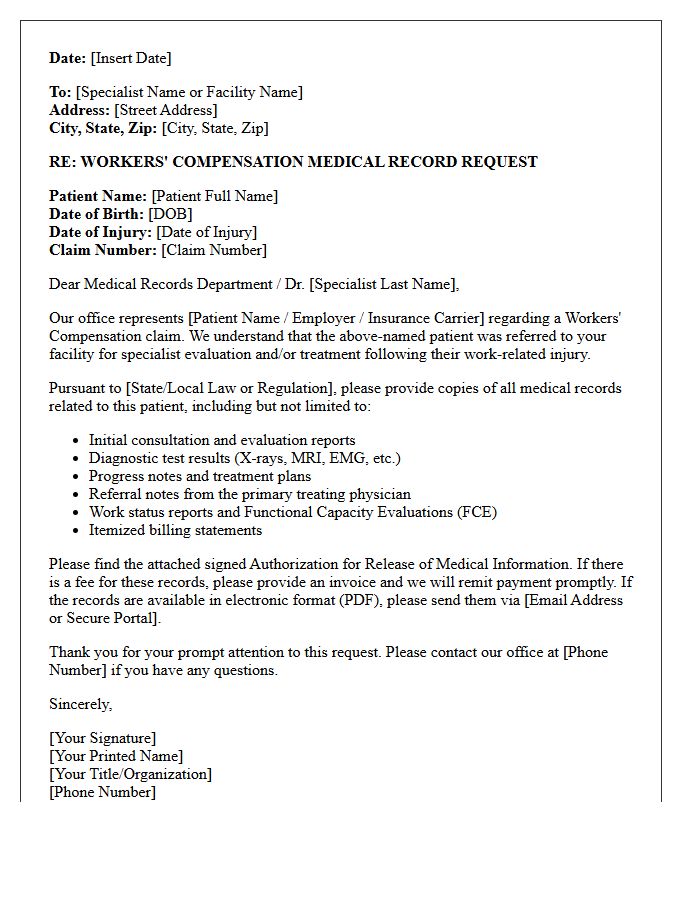 Specialist Referral Workers Compensation Medical Record Request Letter