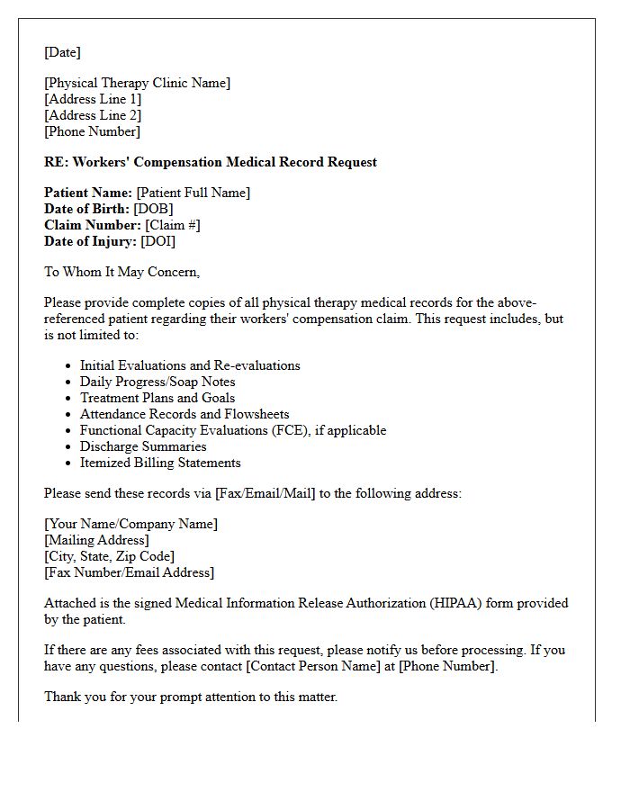 Physical Therapy Workers Compensation Medical Record Request Letter