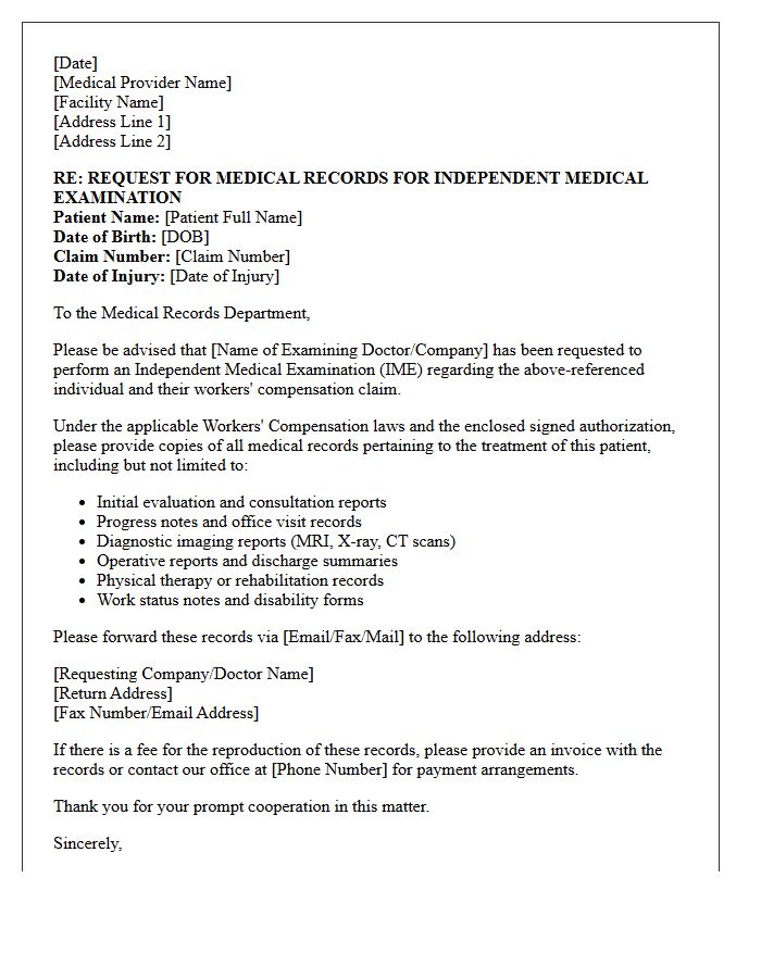 Independent Medical Examination Workers Compensation Medical Record Request Letter